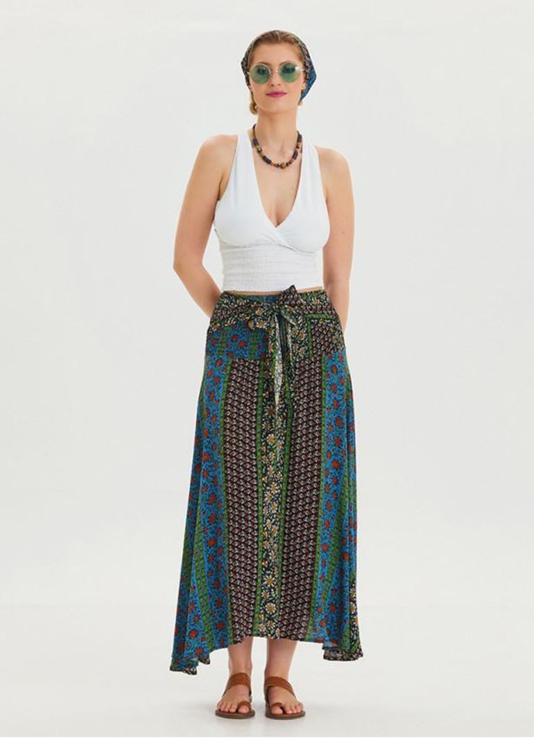 Gipe Belden Bağlamalı Lacivert Asimetrik Etek