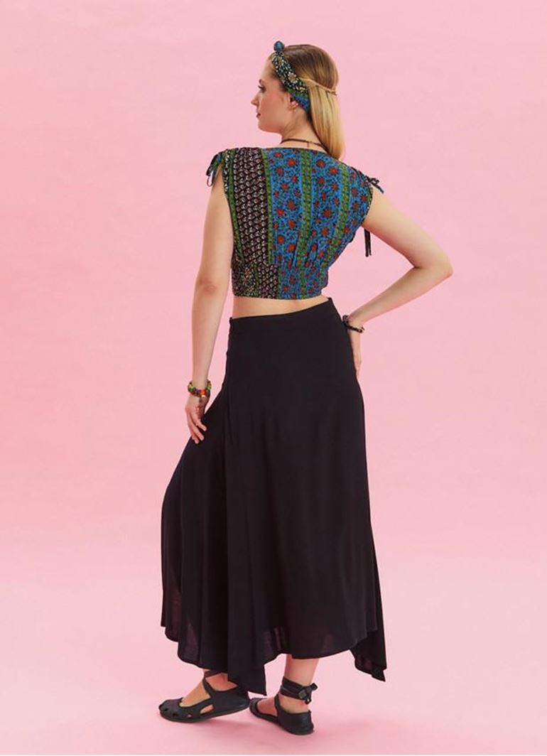 Fermuar Detaylı Yırtmaçlı Siyah Asimetrik Etek