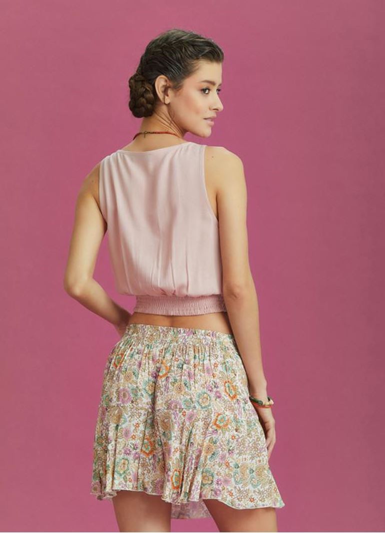 Çiçek Desenli Volanlı Mini Şort Etek