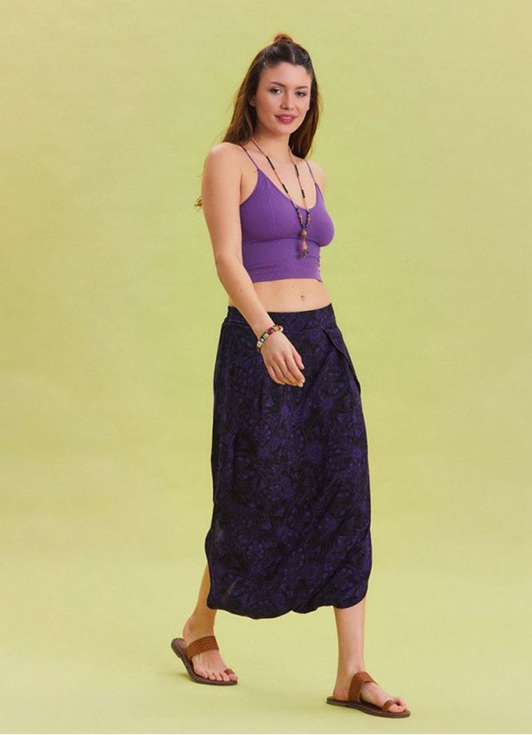 Beli Lastikli Ağı Düşük Mor Bohem Şalvar