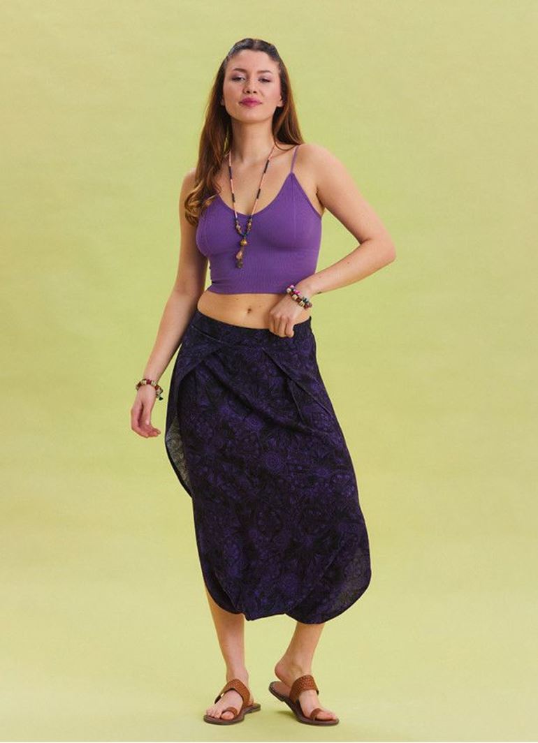 Beli Lastikli Ağı Düşük Mor Bohem Şalvar