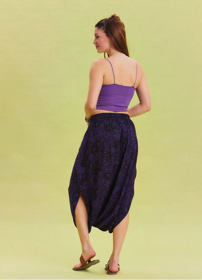 Beli Lastikli Ağı Düşük Mor Bohem Şalvar