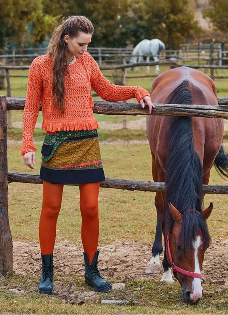 Çıtçıt Kapamalı Cepli Patchwork Anvelop Yeşil Çiçekli Etek