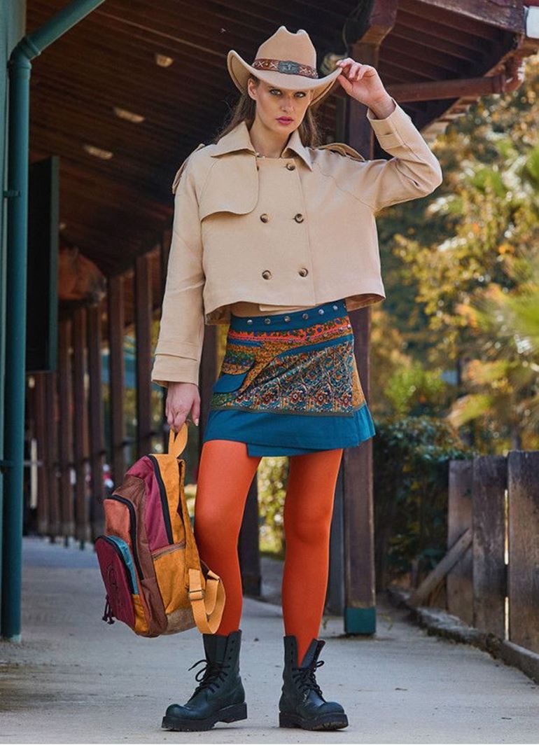 Çıtçıt Kapamalı Cepli Patchwork Anvelop Petrol Çiçekli Etek