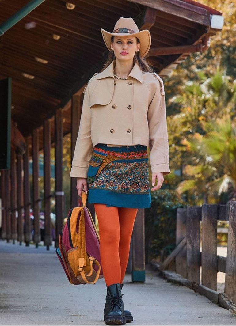 Çıtçıt Kapamalı Cepli Patchwork Anvelop Petrol Çiçekli Etek