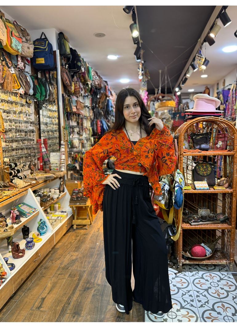 Nepal Bağlamalı Bluz Turuncu