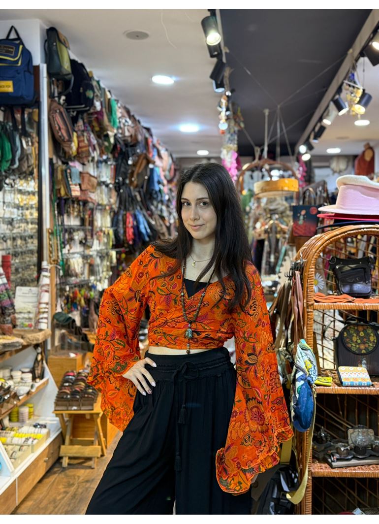 Nepal Bağlamalı Bluz Turuncu