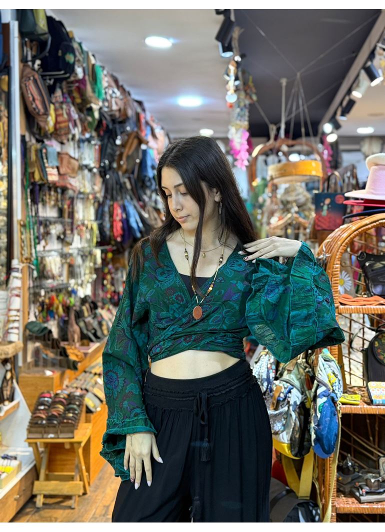 Nepal Bağlamalı Bluz Yeşil