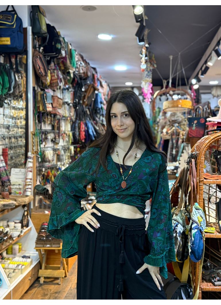 Nepal Bağlamalı Bluz Yeşil