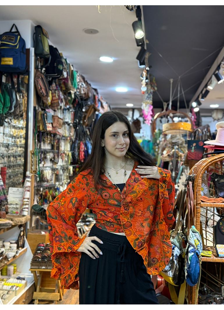 Nepal Bağlamalı Bluz Turuncu