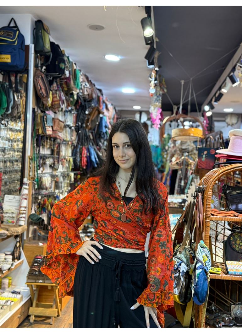 Nepal Bağlamalı Bluz Turuncu