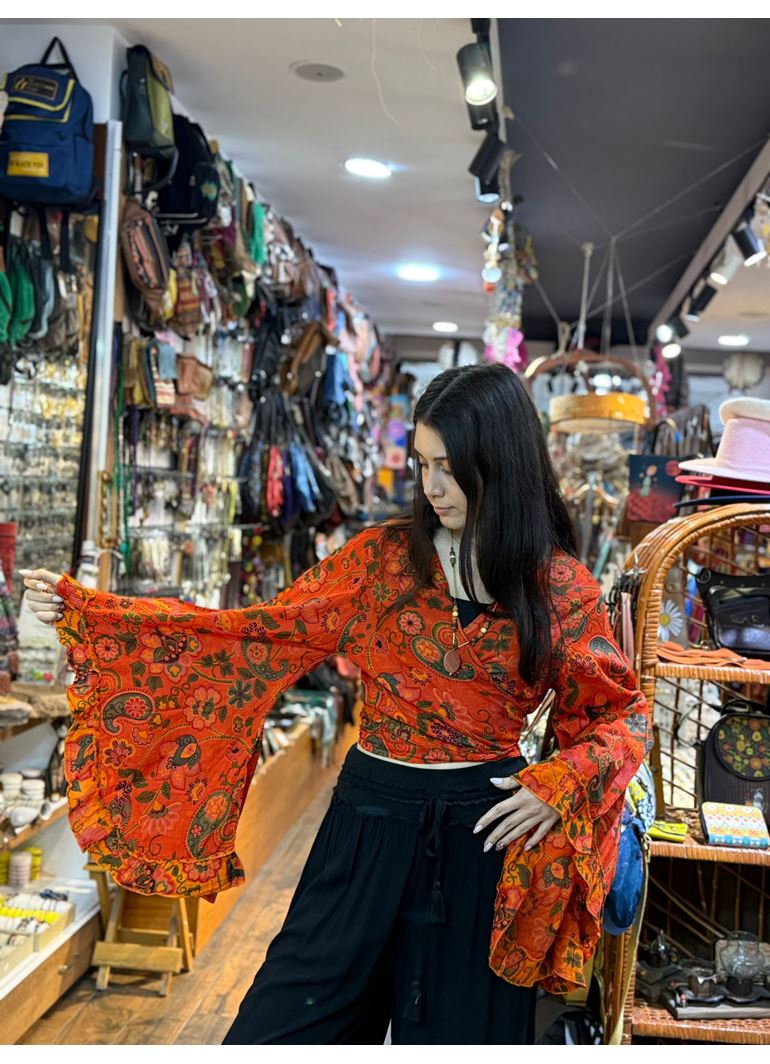 Nepal Bağlamalı Bluz Turuncu