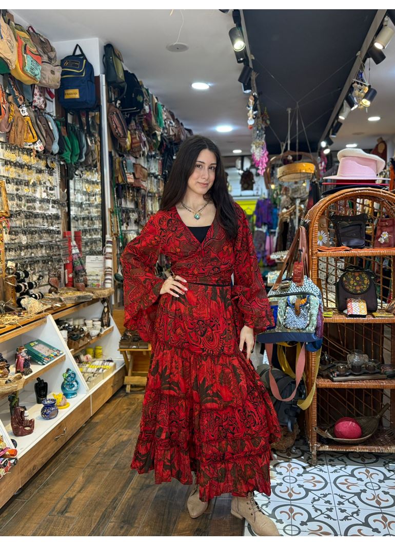 Çiçekli Hint Takım Kırmızı