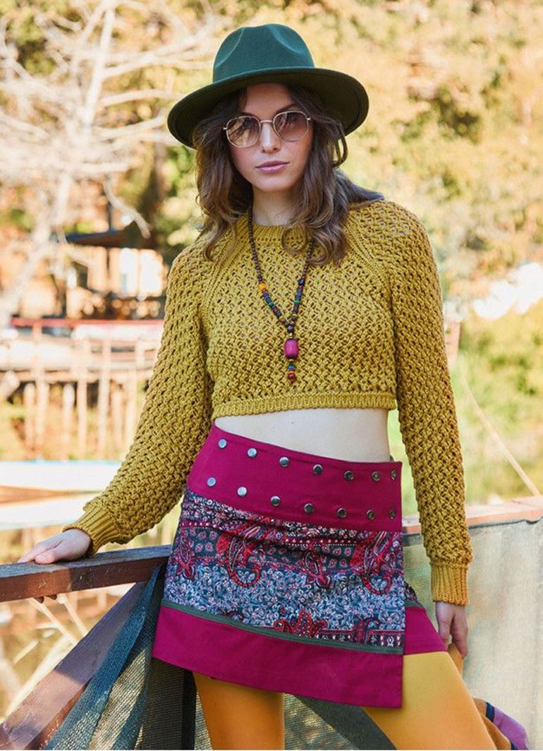 Çıtçıt Kapamalı Patchwork Anvelop Yeşil Etnik Etek