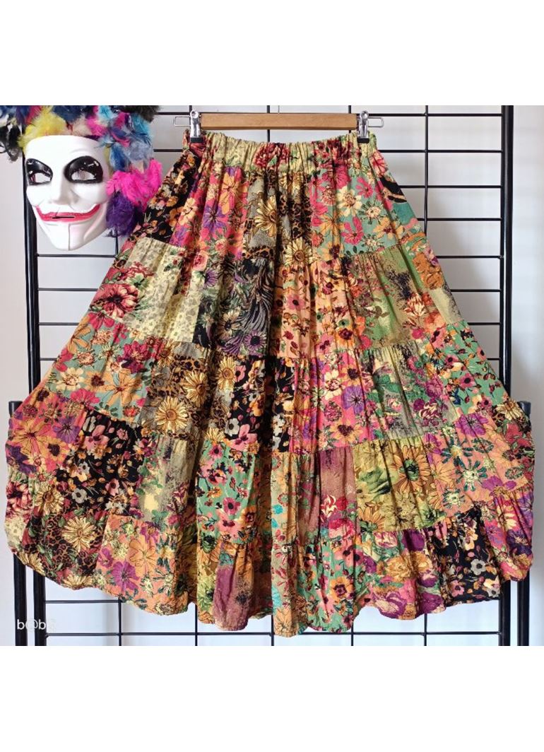 Patchwork Beli Lastikli Etek