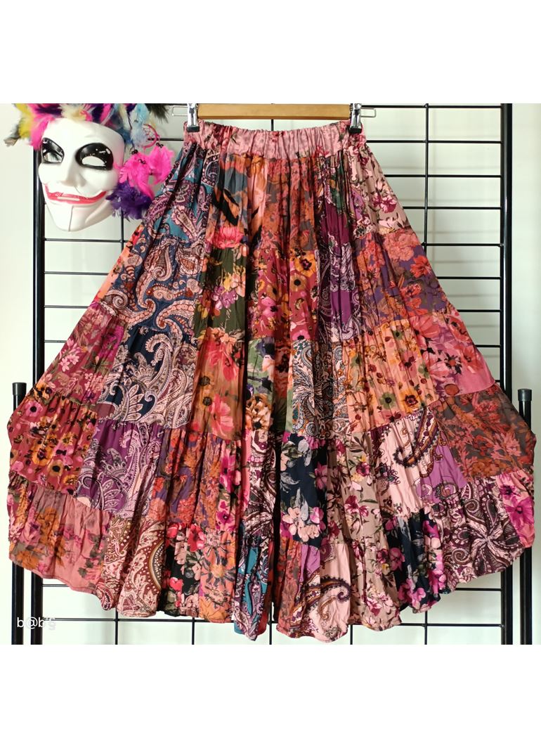 Patcwork Beli Lastikli Etek