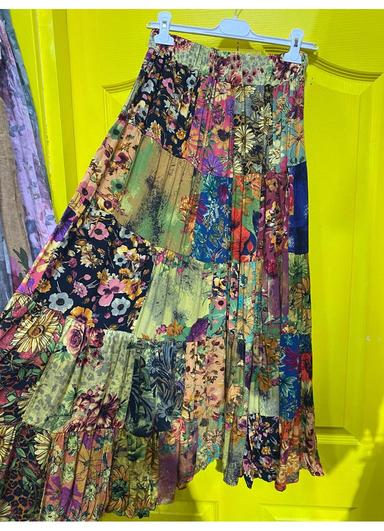 Patchwork Beli Lastikli Etek