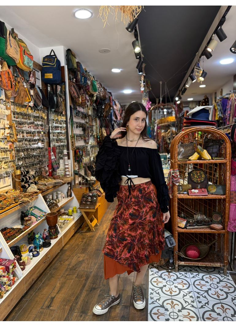 Beli Lastikli Çift Katlı Mercan Asimetrik Etek