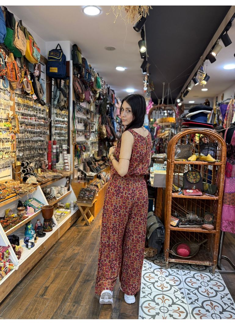 Desenli Kayık Yaka Otantik Tulum