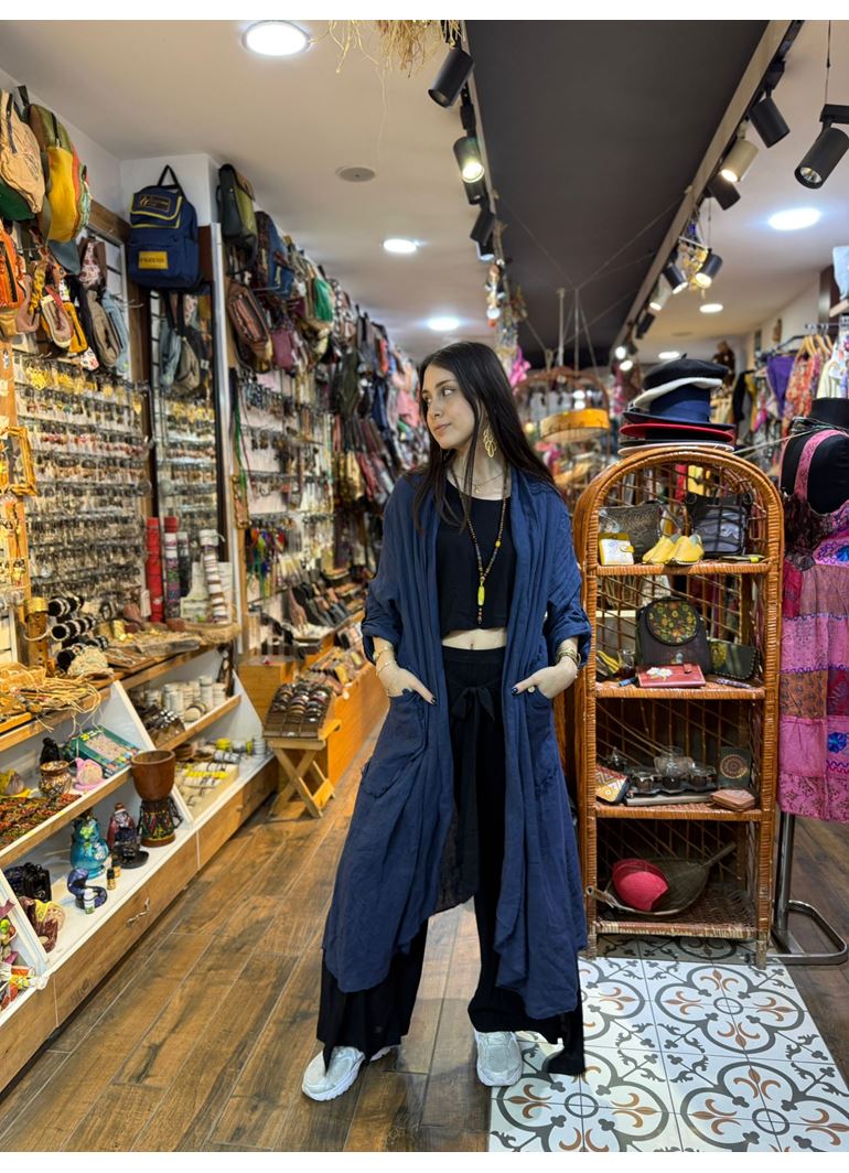 İtalyan Keten Kaftan Lacivert