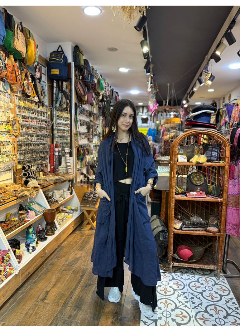 İtalyan Keten Kaftan Lacivert