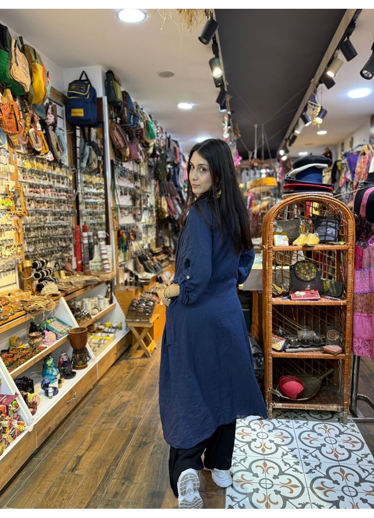 İtalyan Keten Kaftan Lacivert