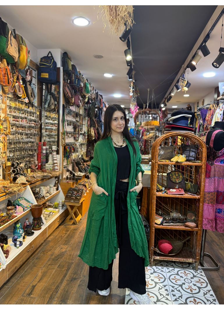 İtalyan Keten Kaftan Yeşil