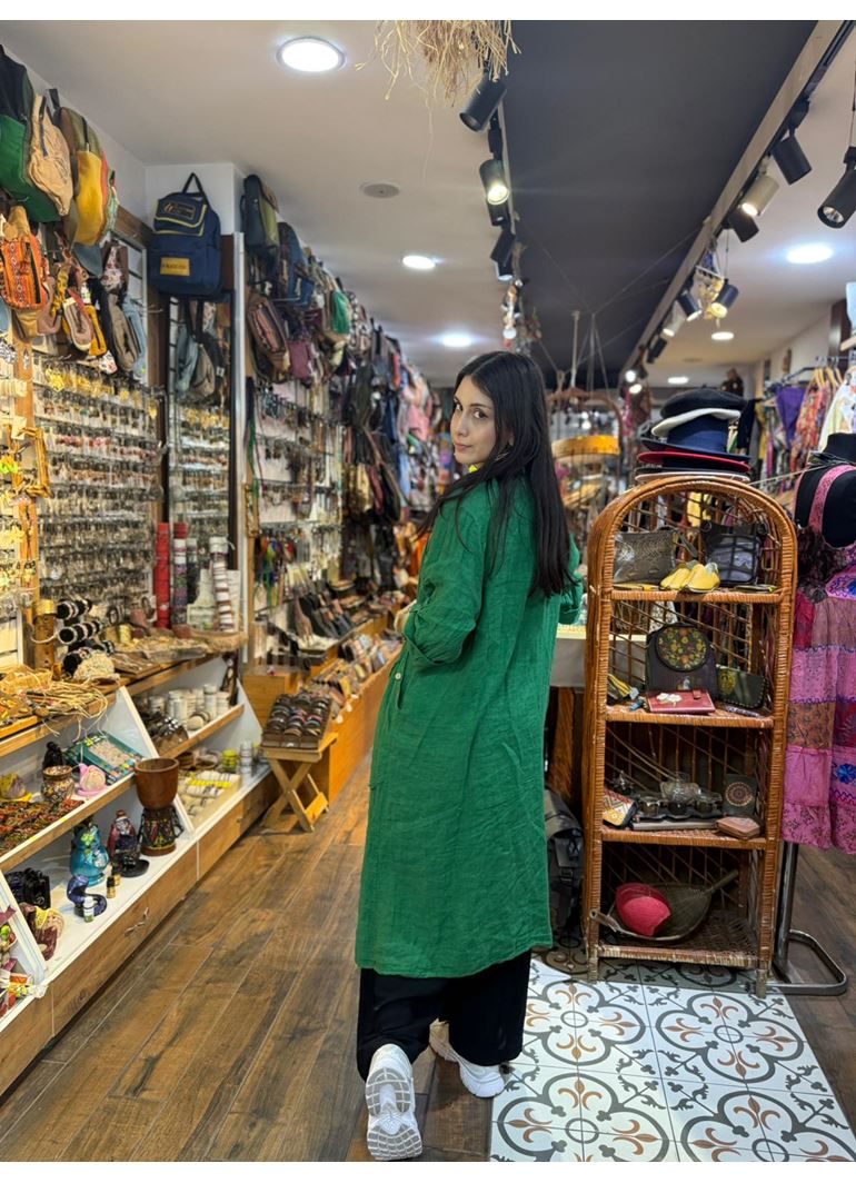 İtalyan Keten Kaftan Yeşil