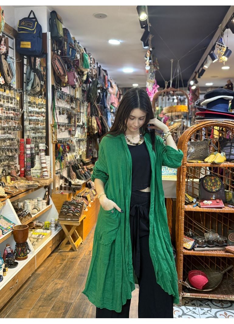 İtalyan Keten Kaftan Yeşil