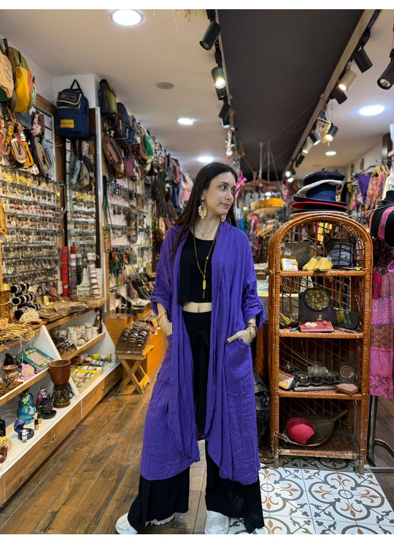 İtalyan Keten Kaftan Mor