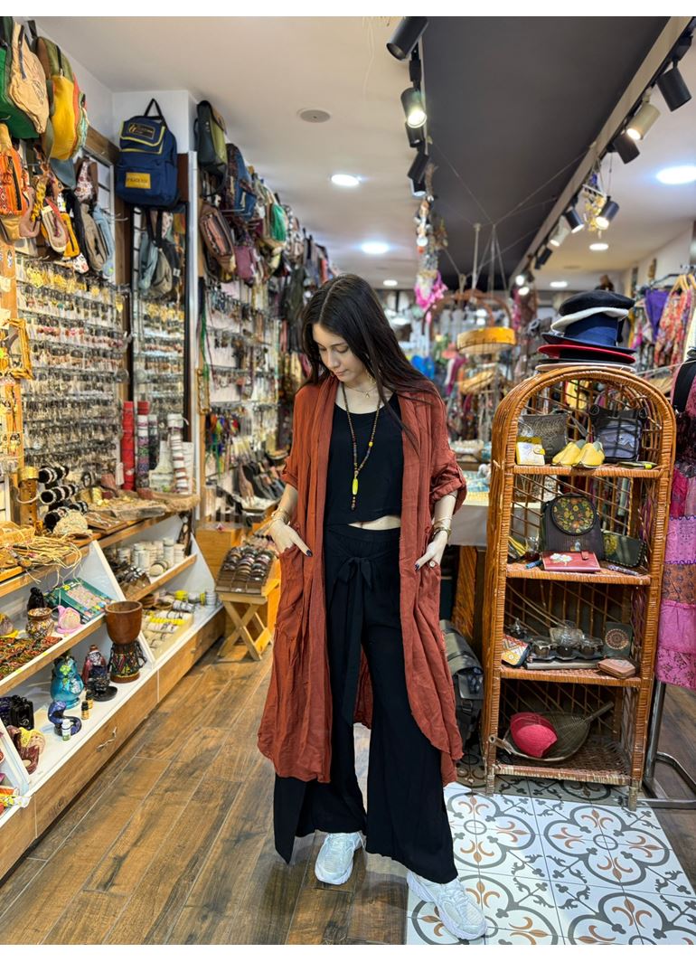 İtalyan Keten Kaftan Kiremit
