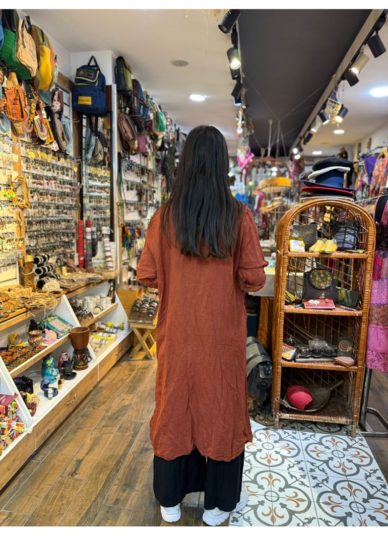 İtalyan Keten Kaftan Kiremit
