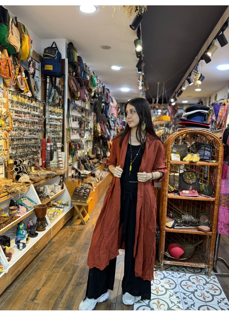 İtalyan Keten Kaftan Kiremit