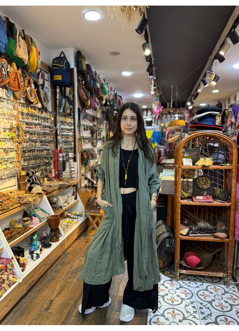 İtalyan Keten Kaftan Yeşil