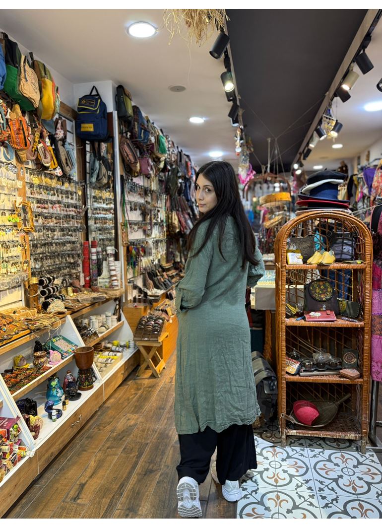 İtalyan Keten Kaftan Yeşil