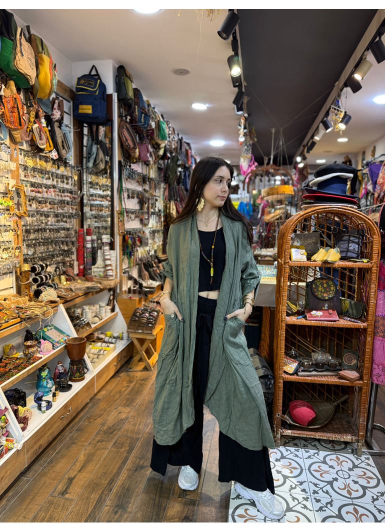 İtalyan Keten Kaftan Yeşil