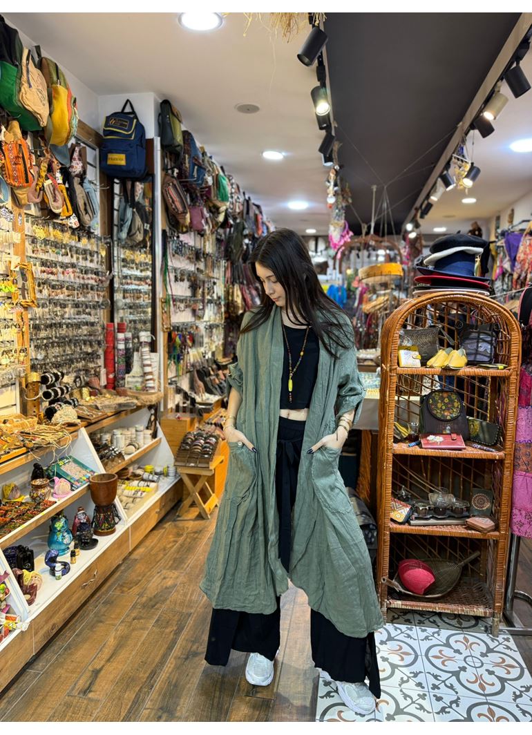 İtalyan Keten Kaftan Yeşil