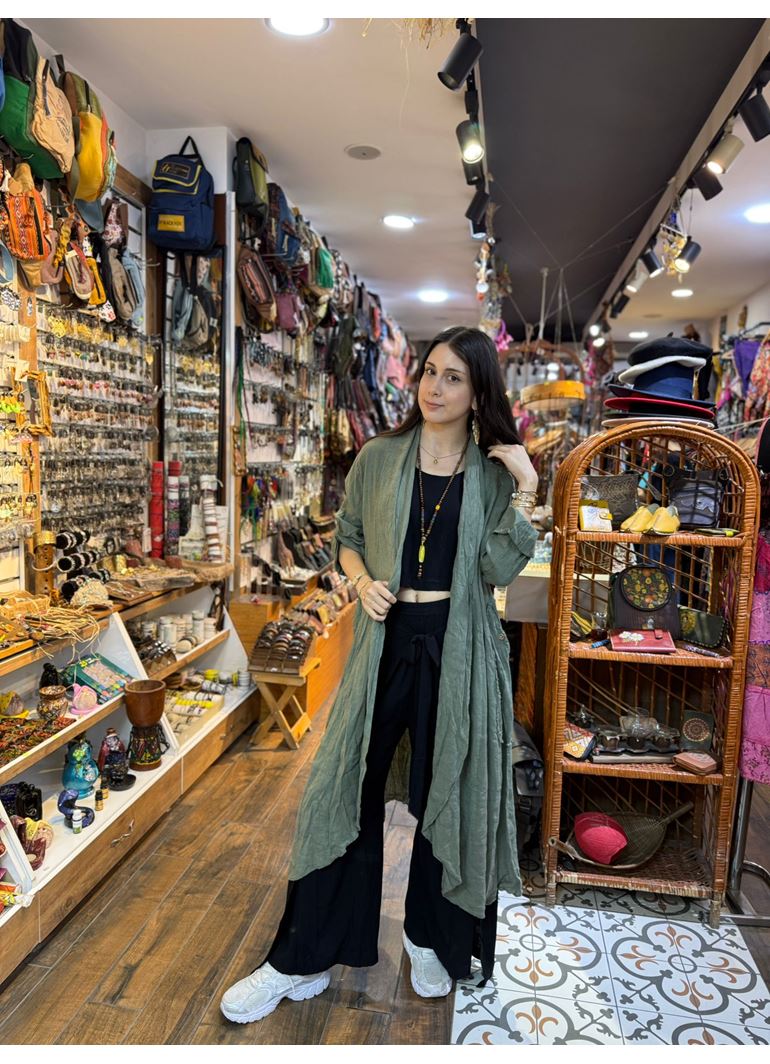 İtalyan Keten Kaftan Yeşil
