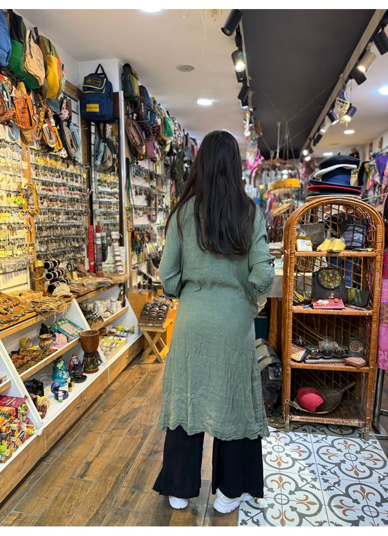 İtalyan Keten Kaftan Yeşil