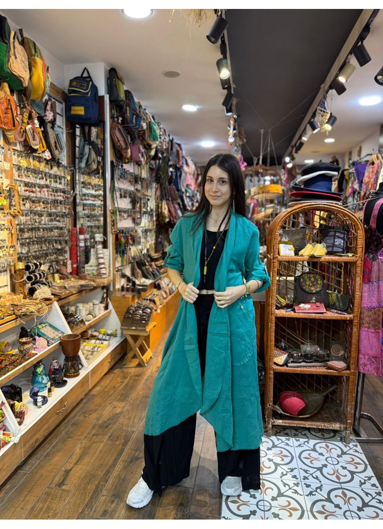 İtalyan Keten Kaftan Turkuaz