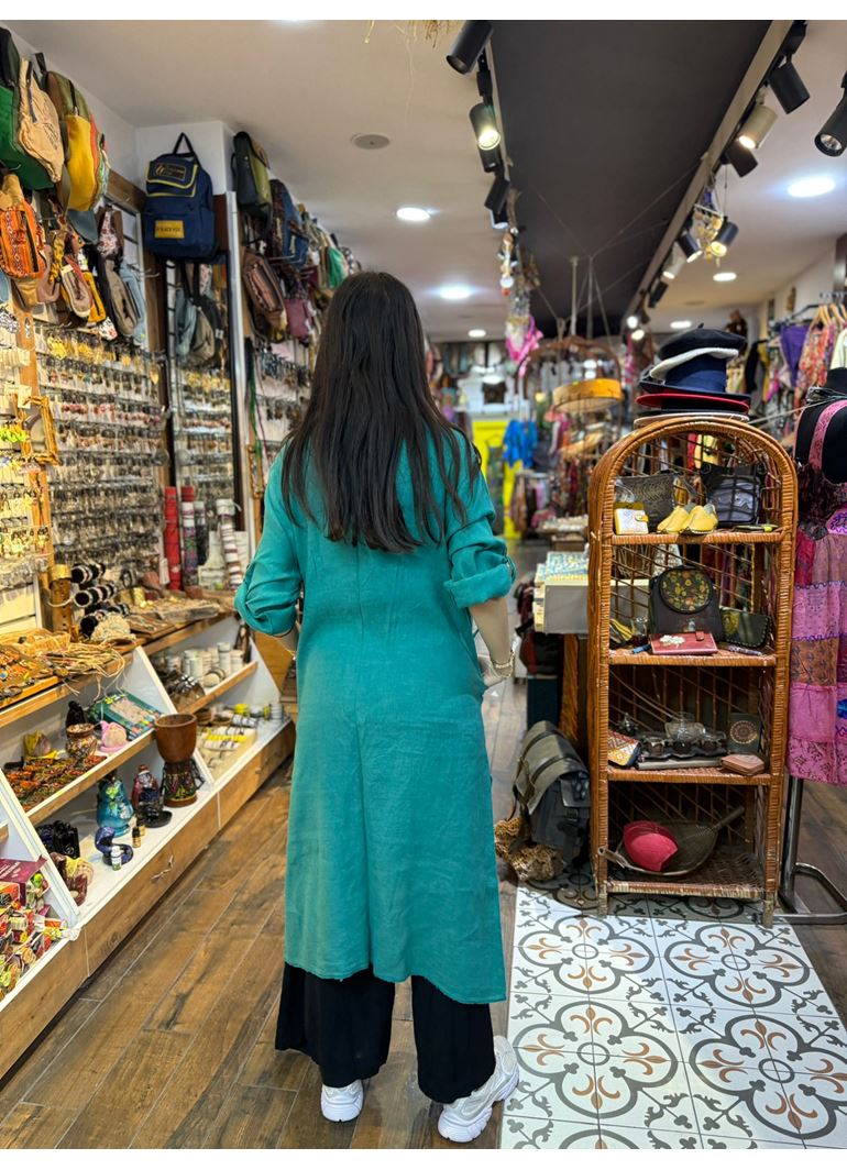 İtalyan Keten Kaftan Turkuaz