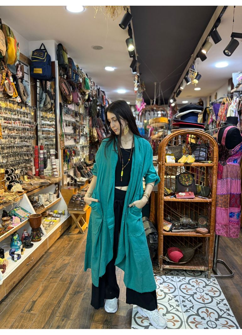 İtalyan Keten Kaftan Turkuaz