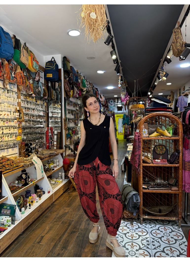 Beli Lastikli Bağcık Detaylı Fuşya Kadın Etnik Pantolon