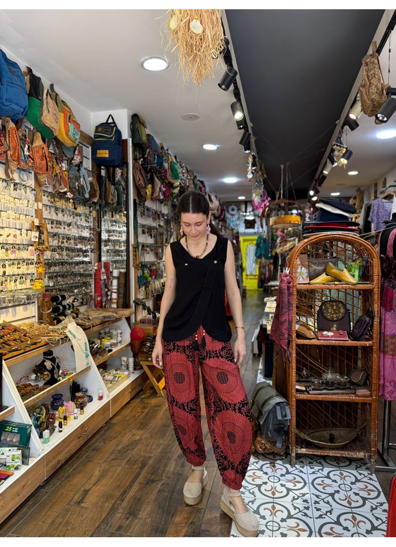 Beli Lastikli Bağcık Detaylı Fuşya Kadın Etnik Pantolon