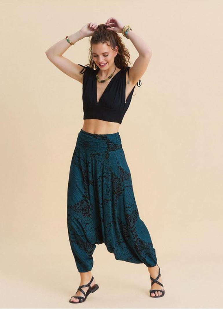 Drape Bel Paçası Lastikli Petrol Yoga Pantolonu