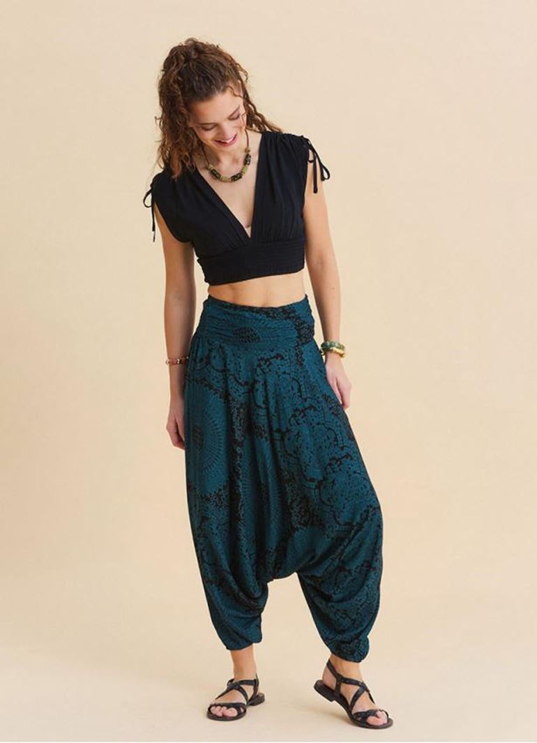 Drape Bel Paçası Lastikli Petrol Yoga Pantolonu