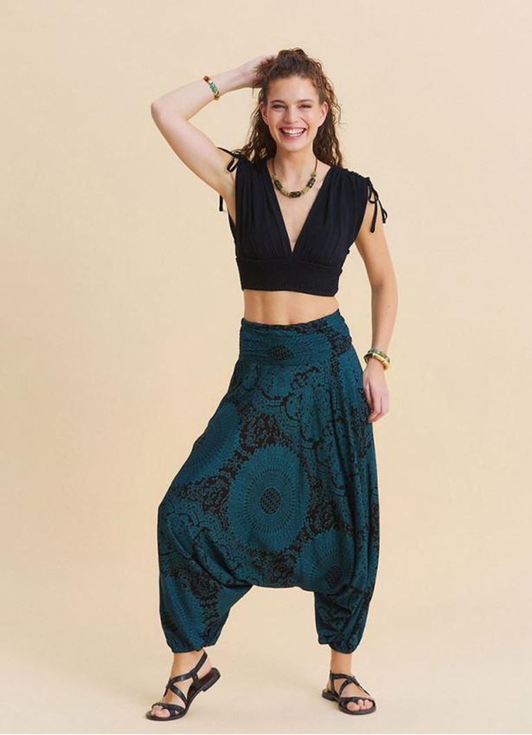 Drape Bel Paçası Lastikli Petrol Yoga Pantolonu