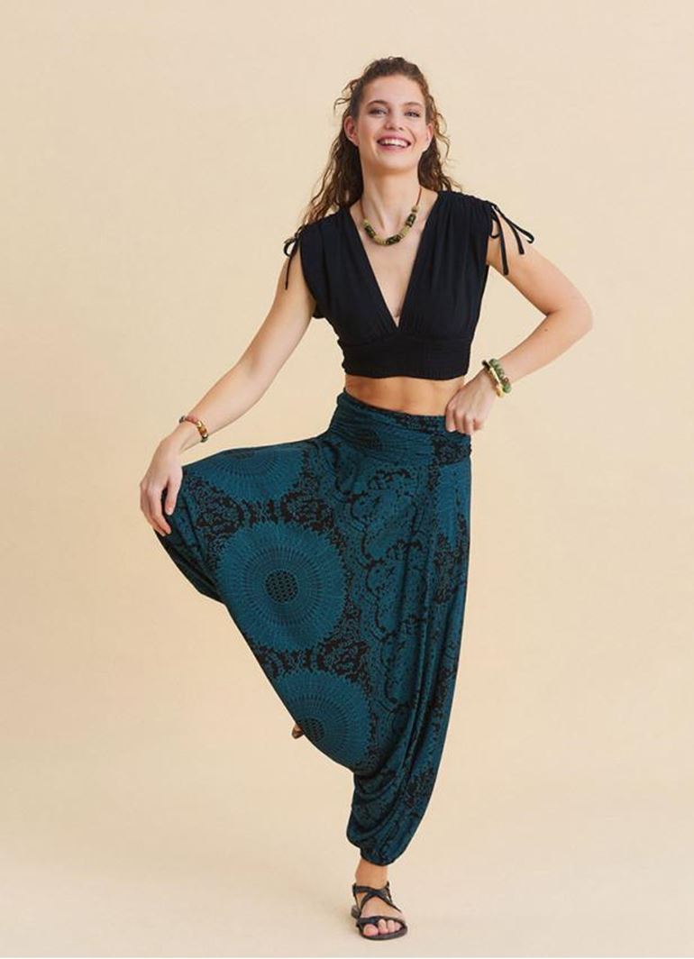 Drape Bel Paçası Lastikli Petrol Yoga Pantolonu