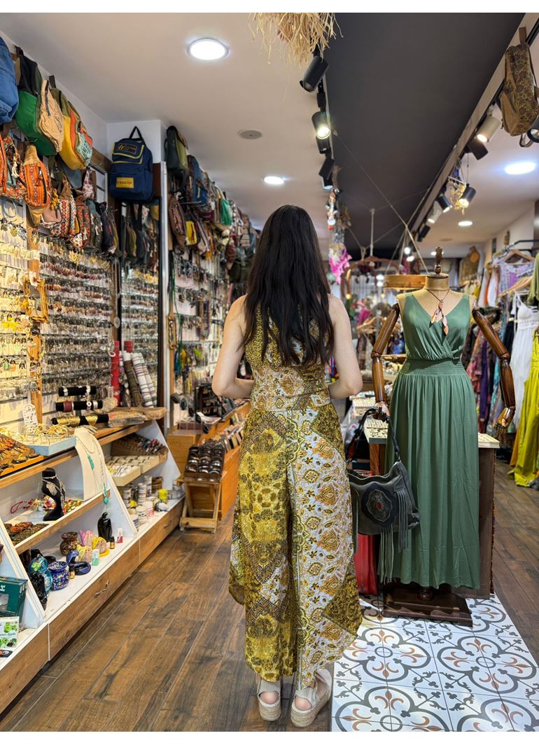 Beli Lastikli Asimetrik Kesim Sarı Kadın Otantik Pantolon