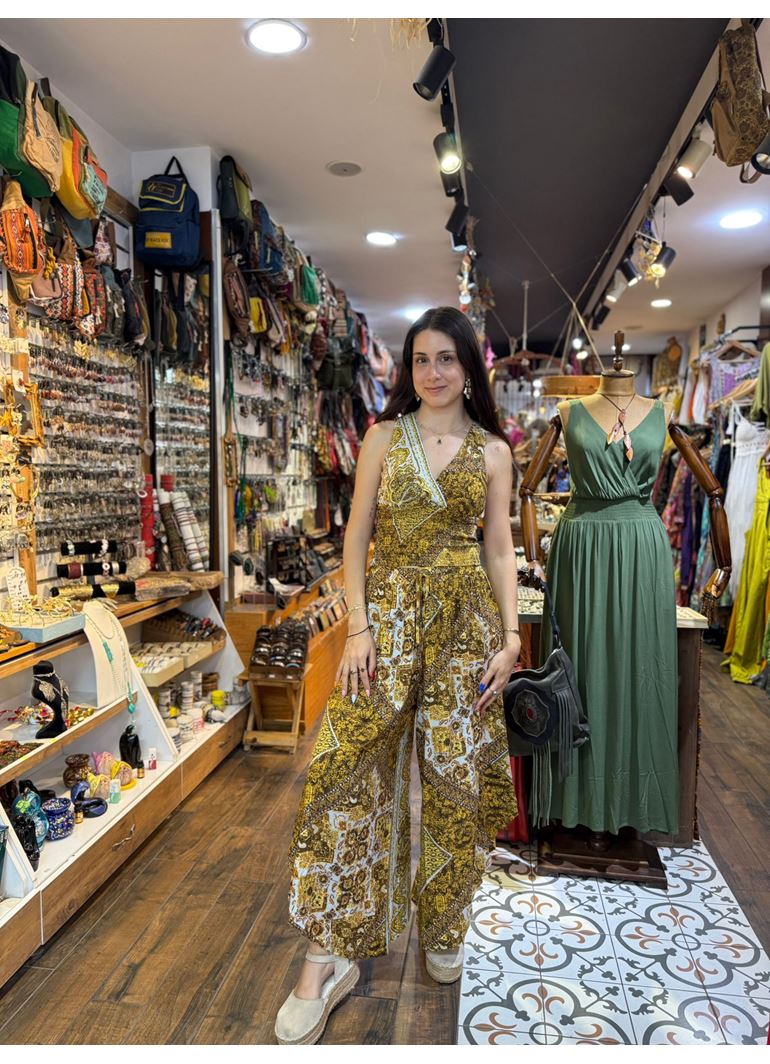Beli Lastikli Asimetrik Kesim Sarı Kadın Otantik Pantolon